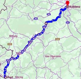 Cycle tour on the German Moselle - map